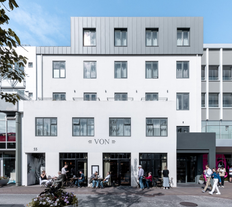 Hotel Von has a contemporary exterior easy to spot in Reykjavik's Laugavegur street.