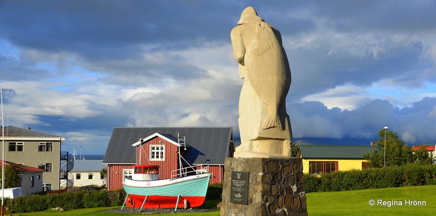 Ólafsvík Town and the Bridal Veil Bæjarfoss Falls on Snæfellsnes Peninsula