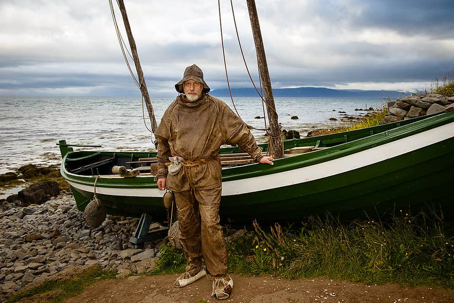 Traditional Icelandic fisherman at Osvor Maritime Museum in Bolungarvik, Westfjords