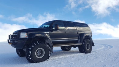 A super jeep awaits travelers to Langjokull glacier in Iceland.