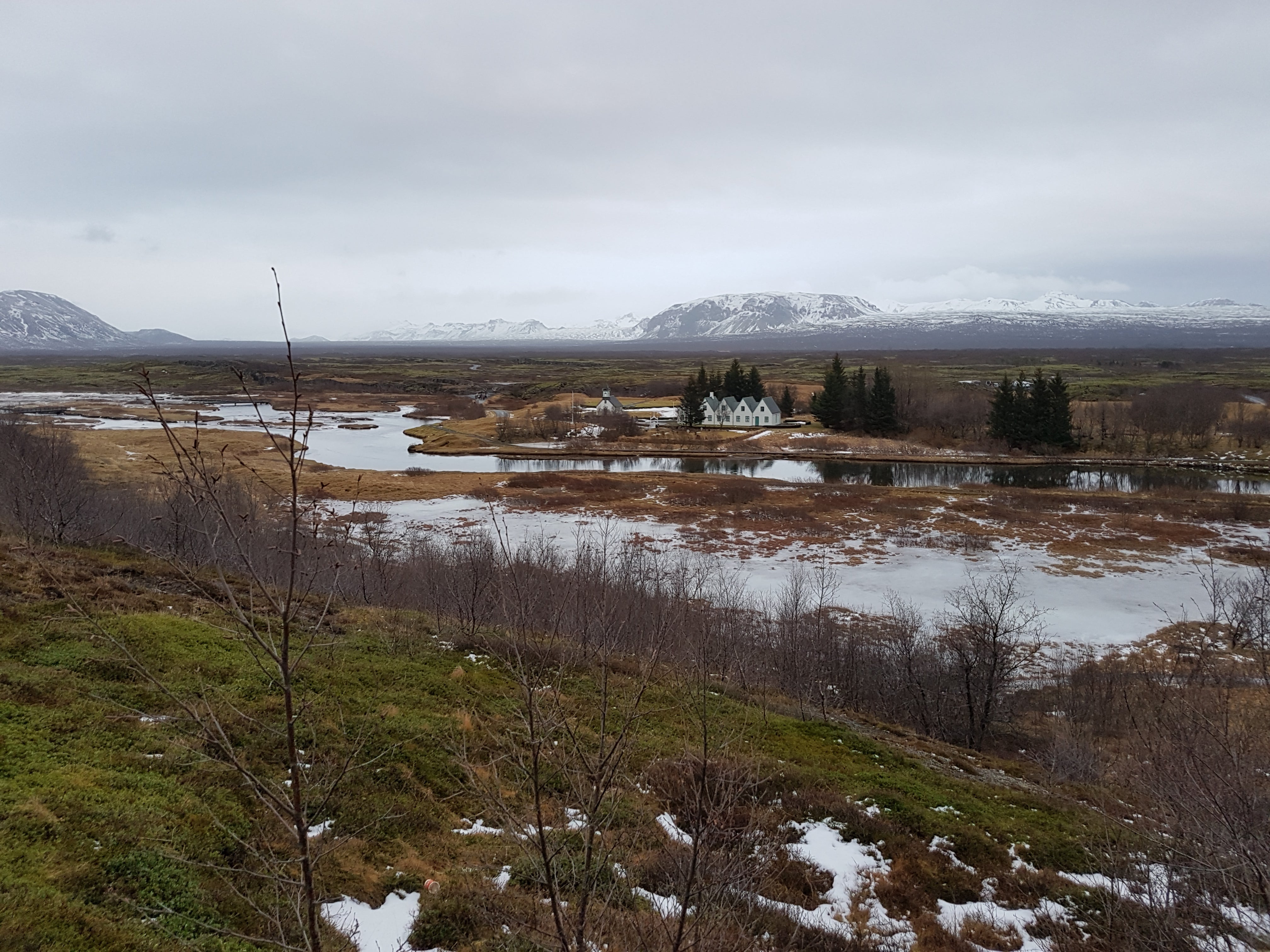 The Thingvellir National Park in the Golden Circle features rift valleys and historical buildings.
