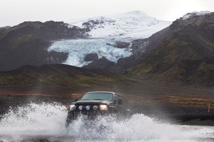 A super jeep in Iceland exploring the Eyjafjallajokull glacier volcano.