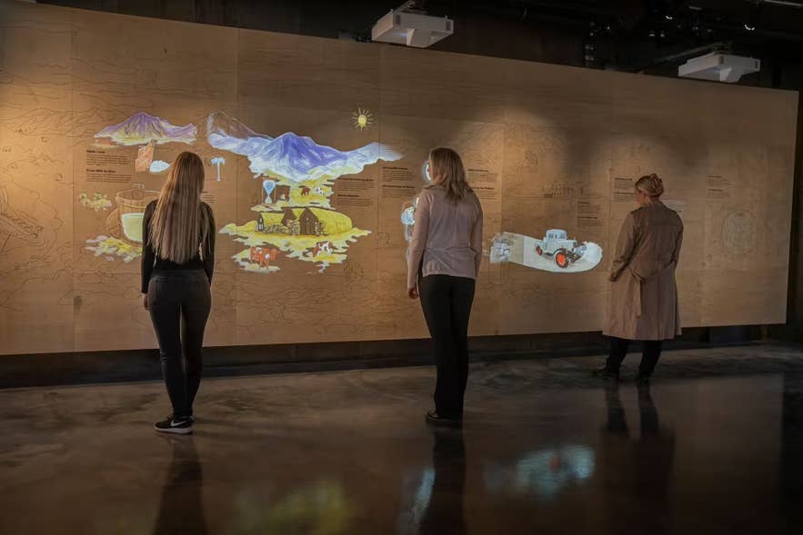 Visitors learning about Icelandic skyr at Skyrland Museum in Selfoss