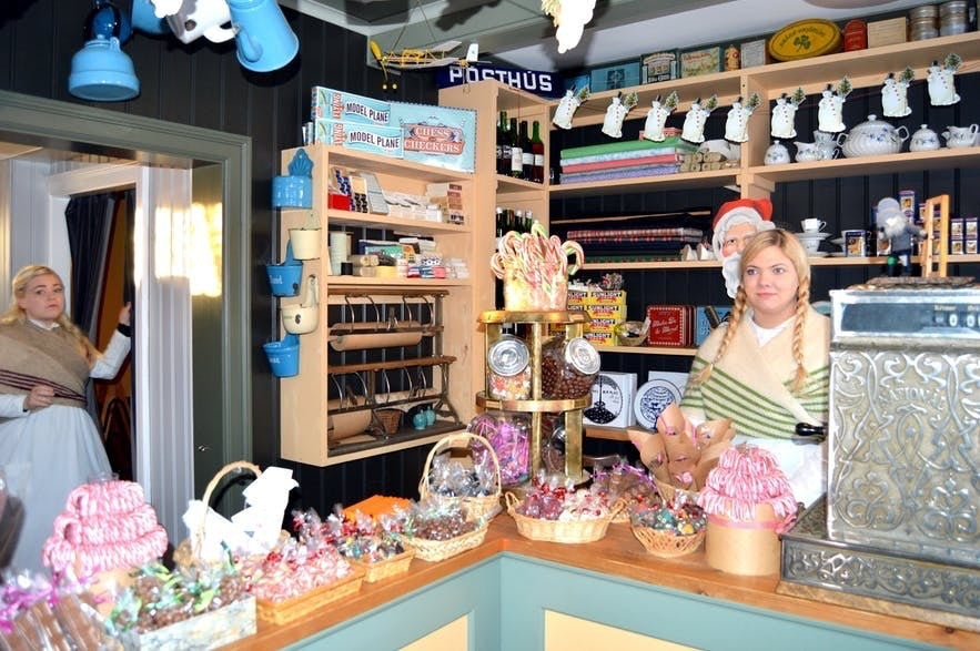 The Christmas shop is full of confectionary, and staffed by women in traditional regalia.