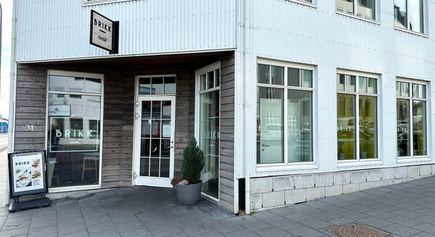 Exterior of Brikk Bakery in Reykjavík, Iceland, a modern café known for fresh bread, pastries and coffee