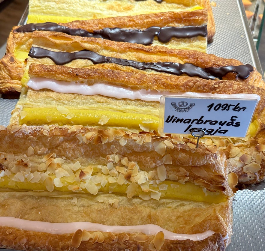 Vinarbraud is a delicious Icelandic pastry with custard and chocolate glaze