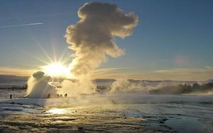 Strokkur shows off its splendor in the land of ice and fire.