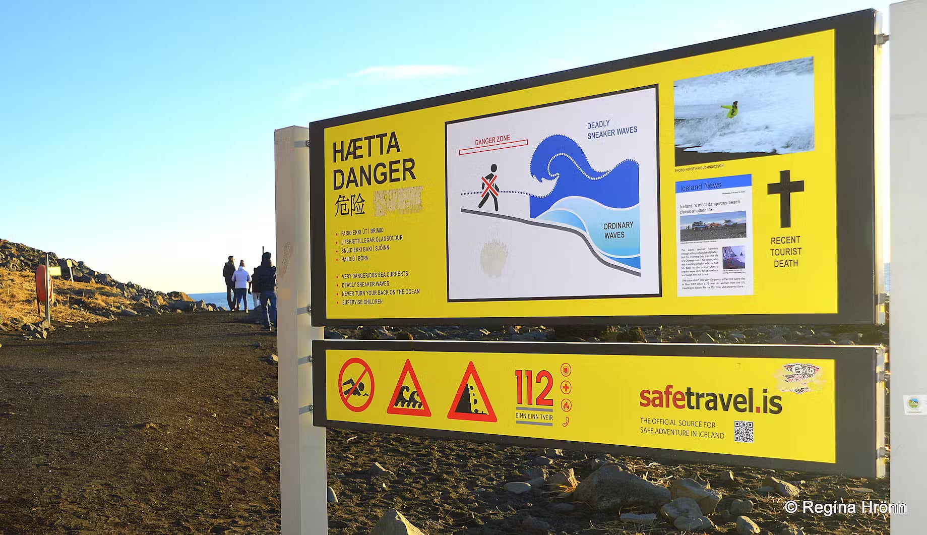 A warning sign in Reynisfjara.