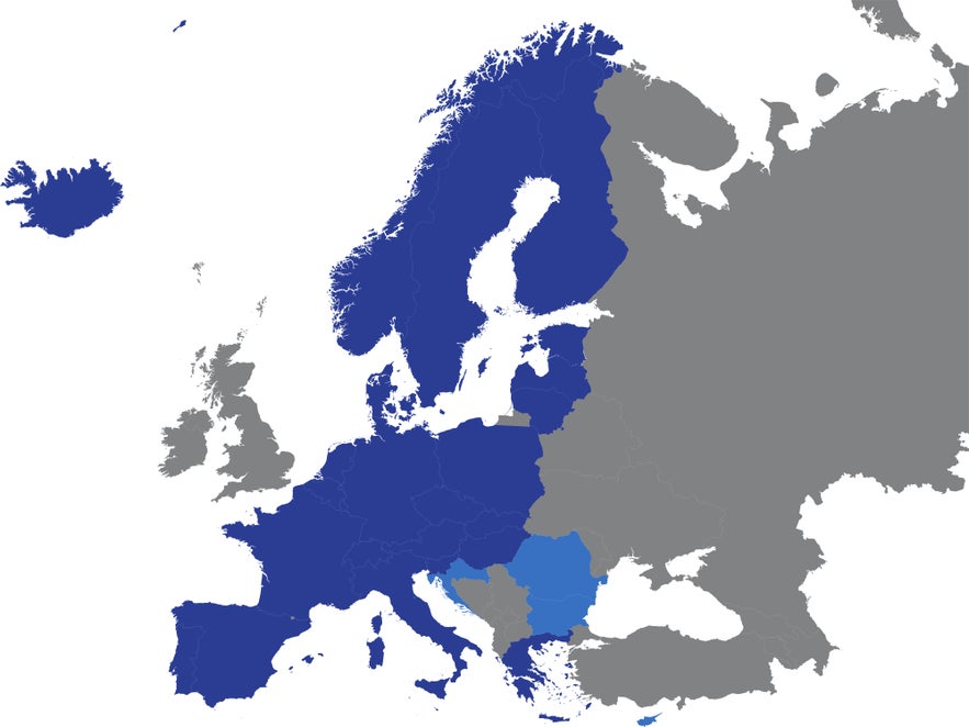 A map of the Schengen countries.