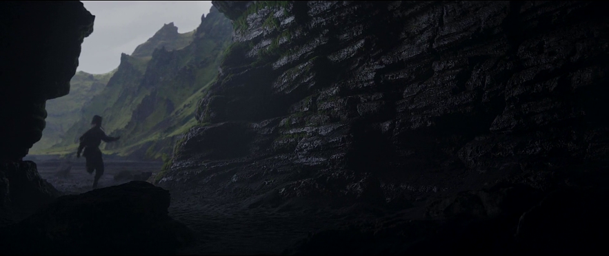 Jyn Erso flees inside a nearby cave during the opening scene of Rogue One, filmed in Iceland