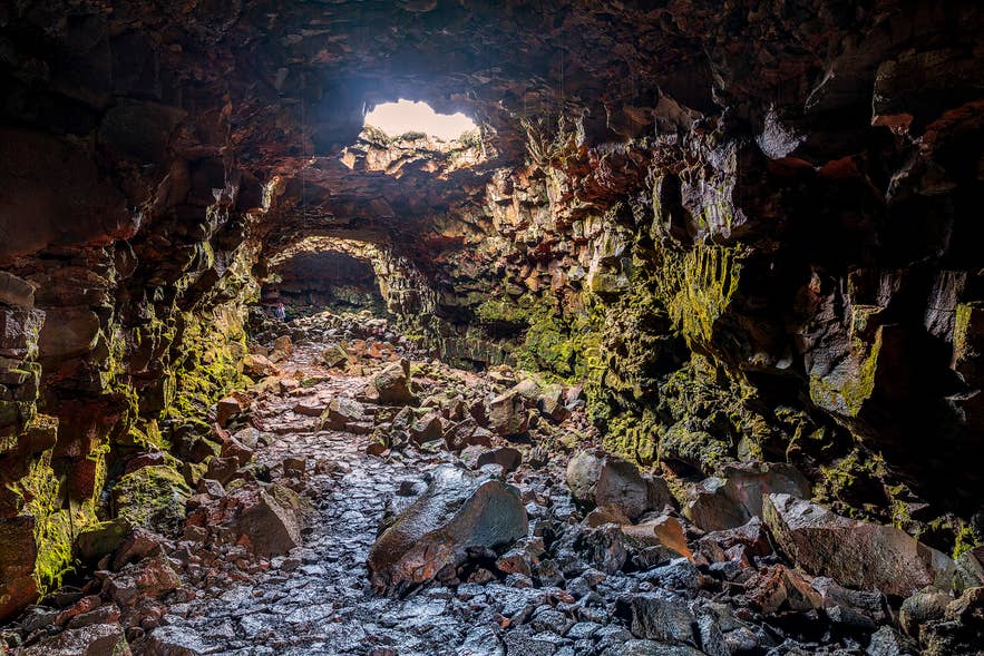 Inside Raufarholshellir lava tunnel, where Anthony Hopkins filmed Methuselah's cave scene in Noah.