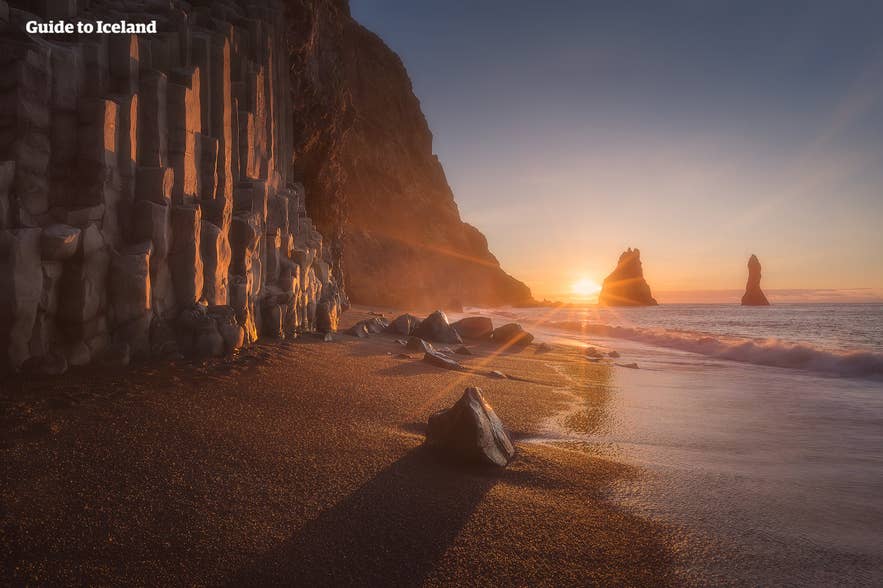 Black sand beach and basalt cliffs at Reynisfjara on Iceland’s South Coast.