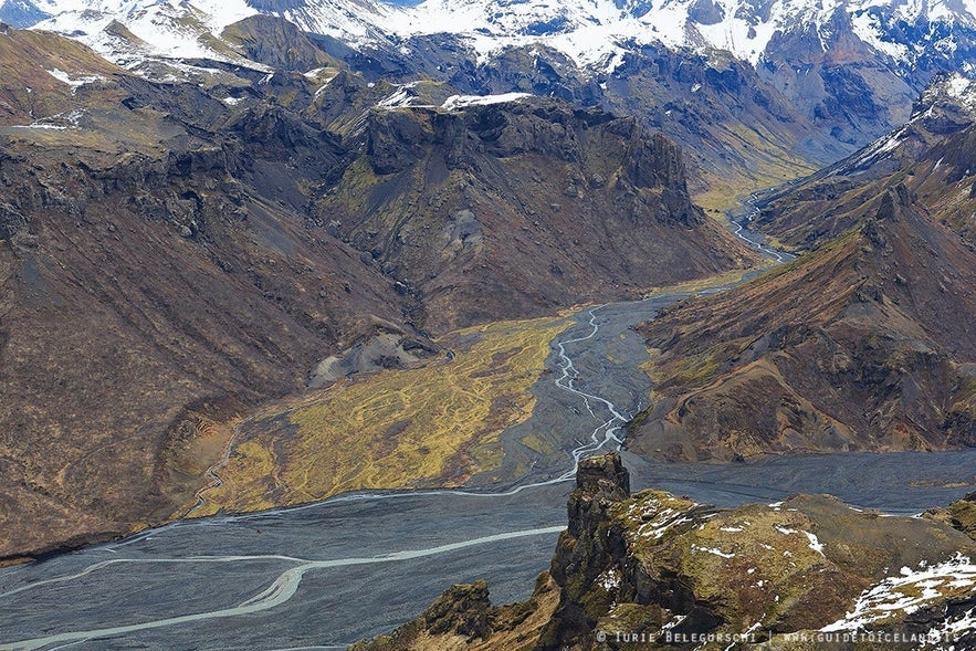 Snow covers the mountains in Iceland's Highlands, even during summer.