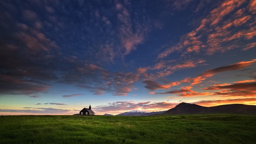 The black church in Budir is a romantic location for beautiful photographs