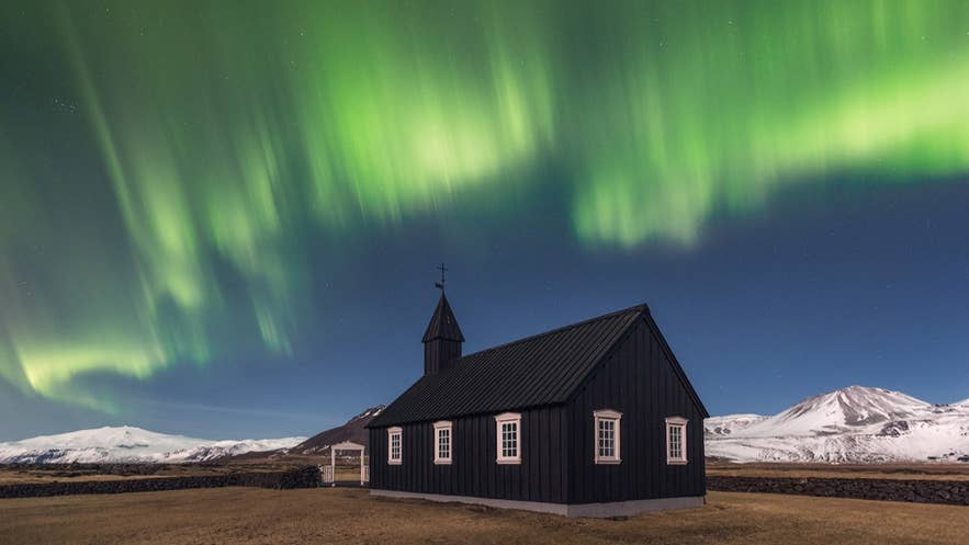 You may see northern lights on the Snaefellsnes Peninsula in winter.