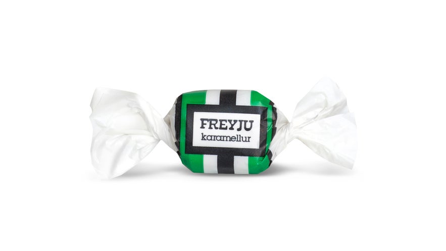 Freyju Karamellur Icelandic candy caramel with classic wrapper, a traditional chewy Icelandic sweet.
