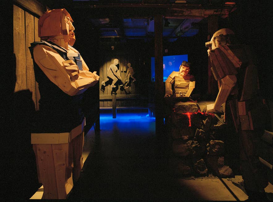 Wooden Viking exhibit at the Settlement Center in Borgarnes, West Iceland