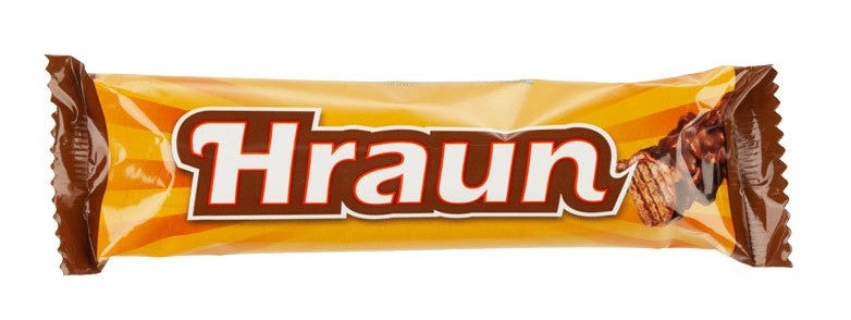 Hraun Icelandic chocolate bar with crispy wafers and milk chocolate, a popular Icelandic candy snack.