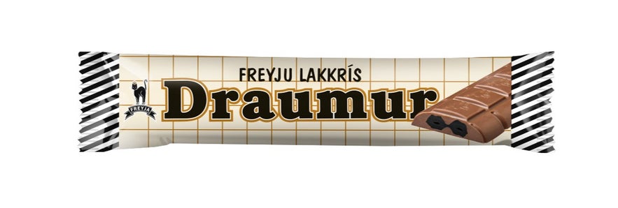 Draumur Icelandic candy bar with milk chocolate and licorice filling, a classic Icelandic chocolate snack.