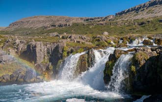 Several small and beautiful cascades lead to Dynjandi waterfall in the Westfjords.