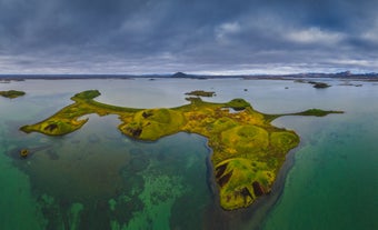 Lake Myvatn features lush pseudocraters in North Iceland.