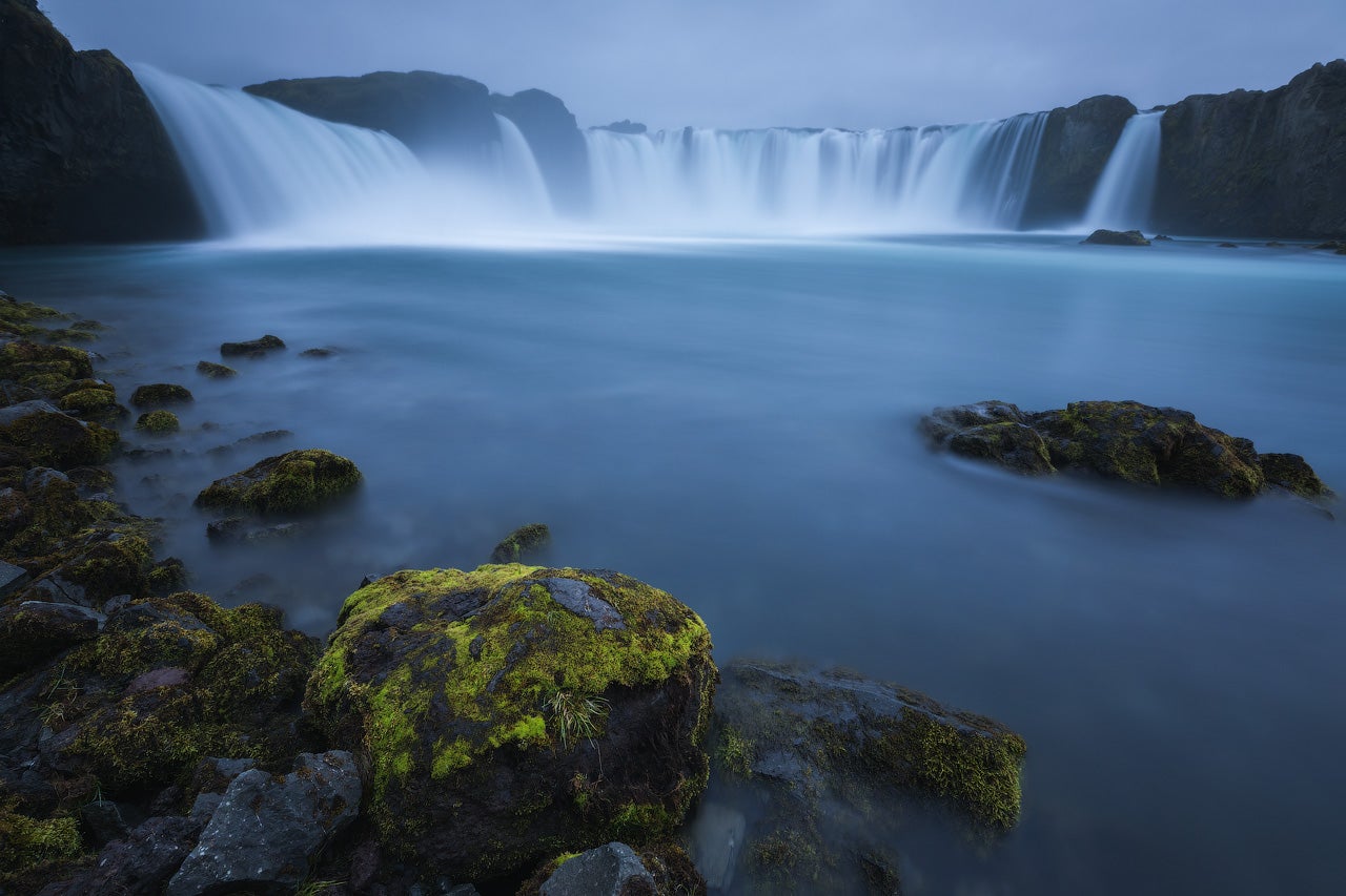 Godafoss waterfall boasts a wide yet shallow cascade.