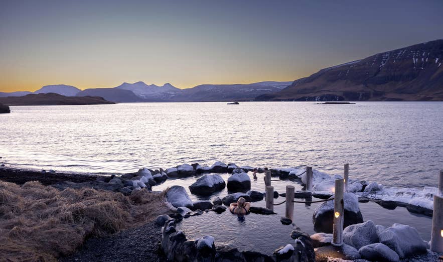 Natural pools overlooking the fjord at Hvammsvik.