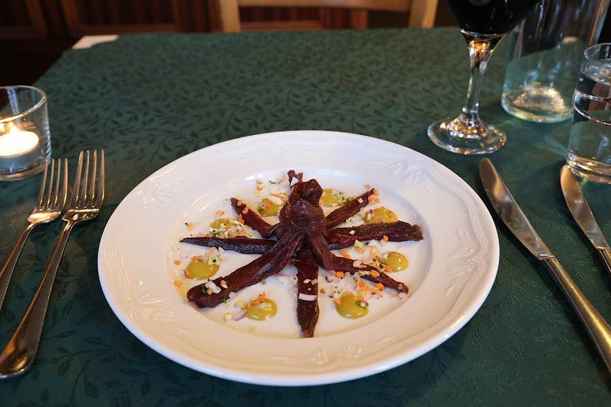 Smoked puffin served in a Reykjavik restaurant, a traditional Icelandic delicacy sometimes listed among Iceland’s weird foods.