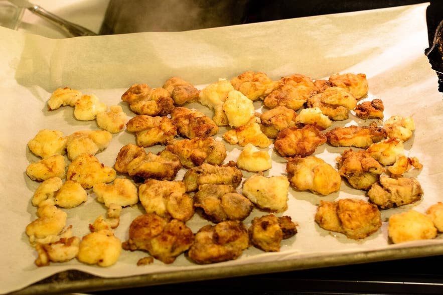Fried cod tongues (gellur), a traditional Icelandic delicacy and one of the unusual foods visitors encounter in Iceland.