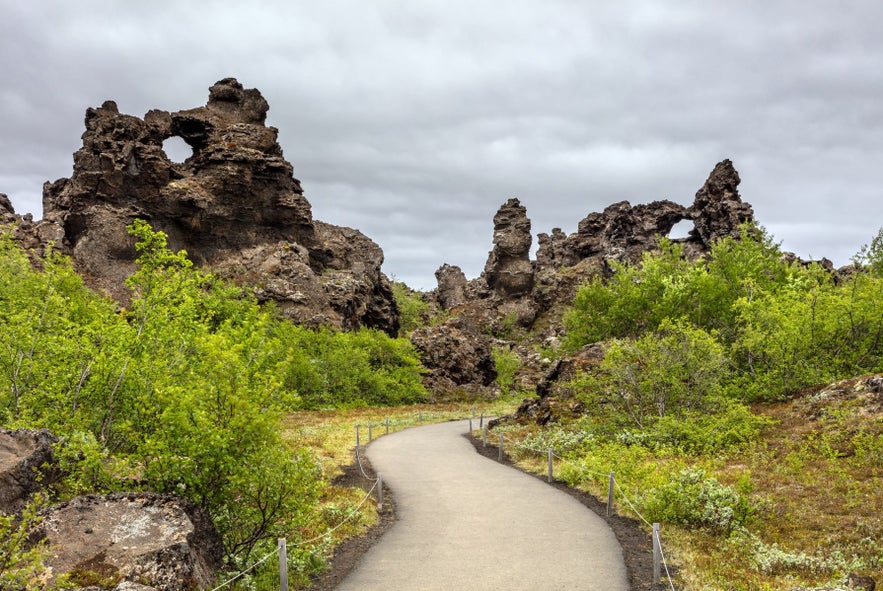 Dimmuborgir are a beautiful rock fortress in North Iceland