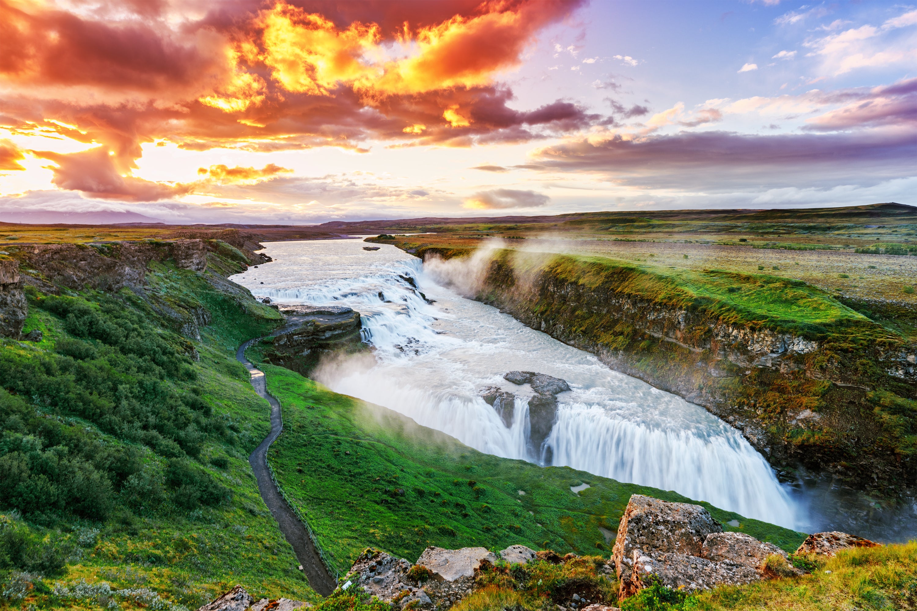 Gullfoss Waterfall in Iceland during summer.