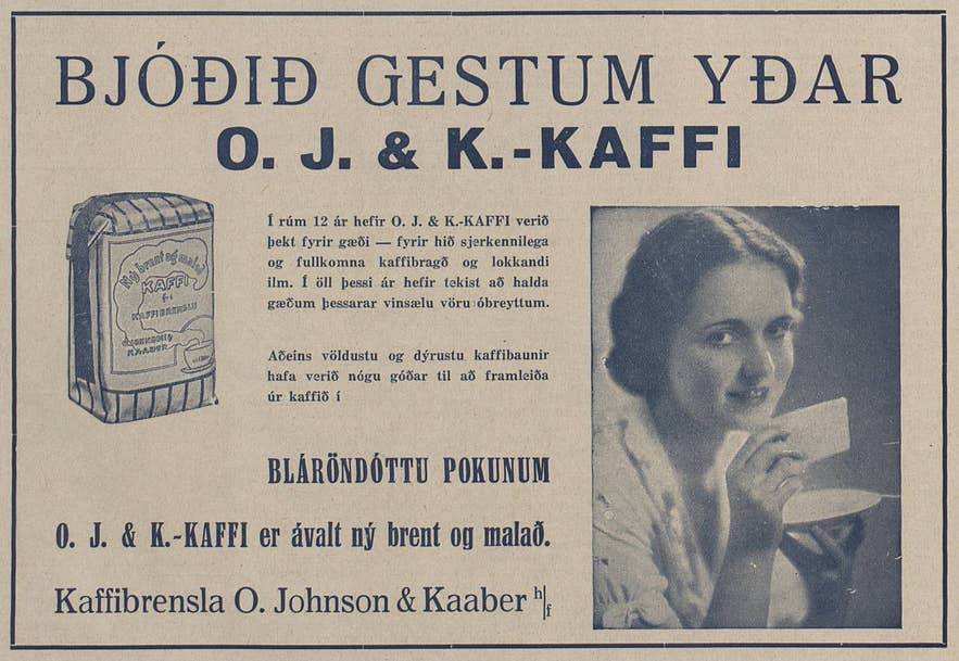 A vintage Icelandic ad from the 1930s for O. Johnson & Kaaber coffee