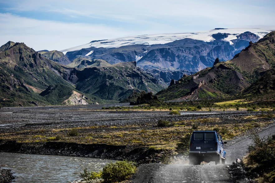 The rugged volcanic landscape of Thorsmork valley in the Icelandic highlands