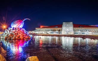 Des lumières colorées accueillent chaleureusement l'aéroport international de Keflavik.