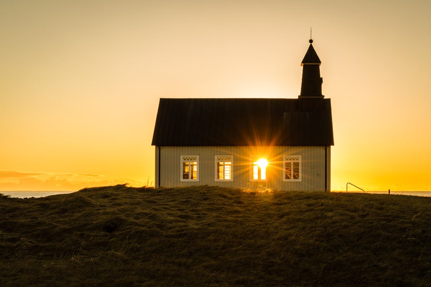 You'll see the beautiful ocean by Strandarkirkja church