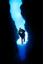 A person dives in the unique underwater world at the Silfra fissure in Thingvellir National Park.