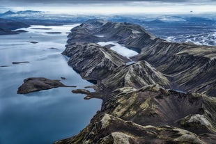 The spectacular highland lake of Langisjor in Iceland, photographed from above.