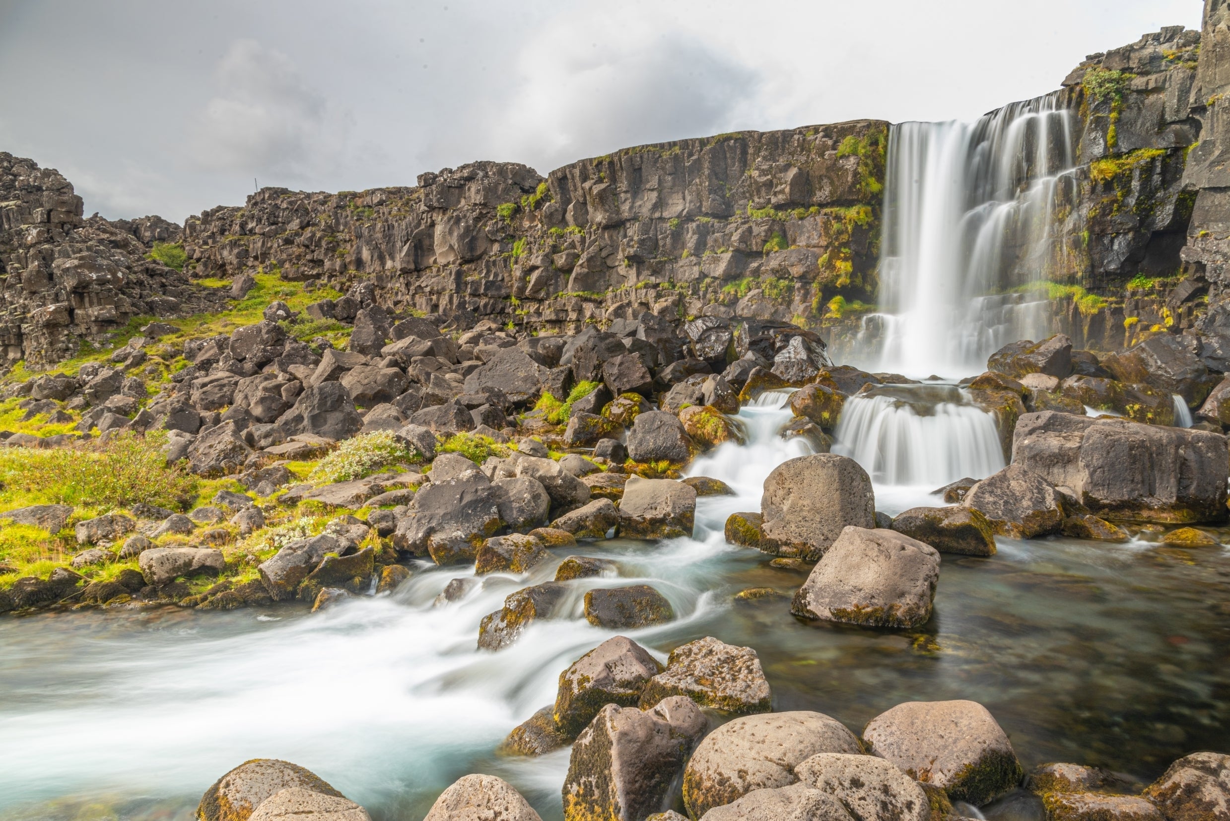 Oxararfoss waterfall is one of the features of the Thingvellir National Park.
