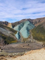 The emerald-green colors of the beautiful Graenihryggur ridge in the Highlands.