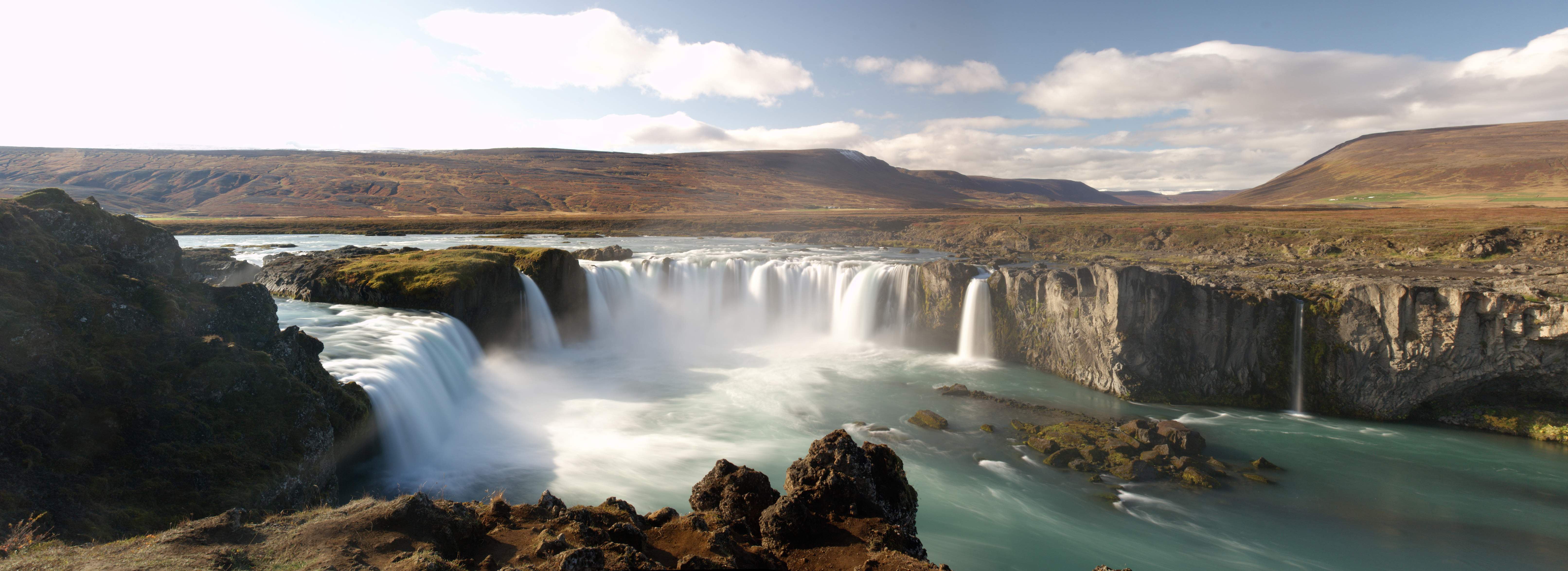 Godafoss has unique horseshoe-shaped flow.
