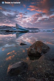 Enormous icebergs float in the Jokulsarlon glacier lagoon.