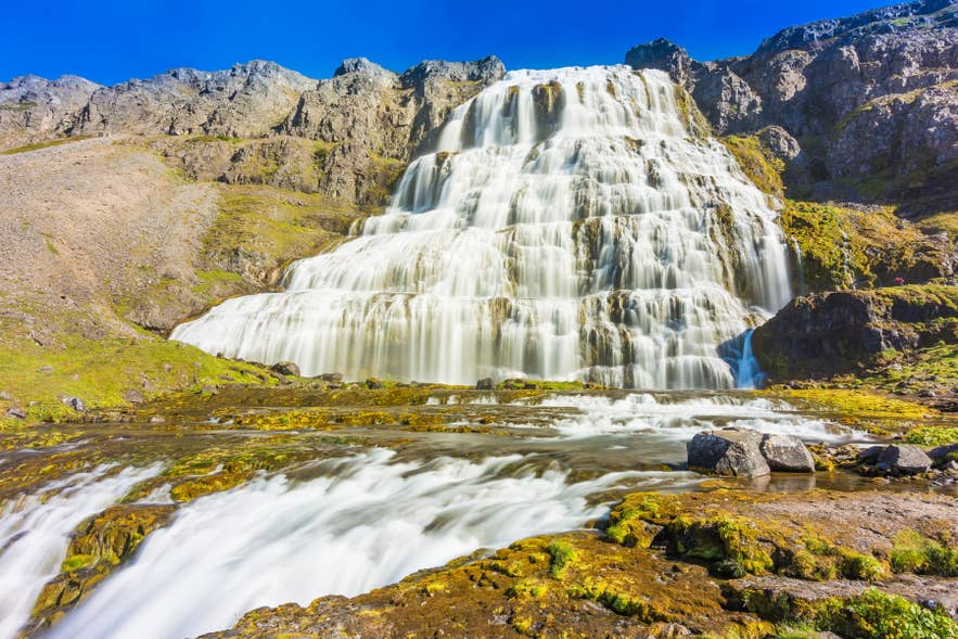 Dynjandi waterfall in Iceland’s Westfjords during summer