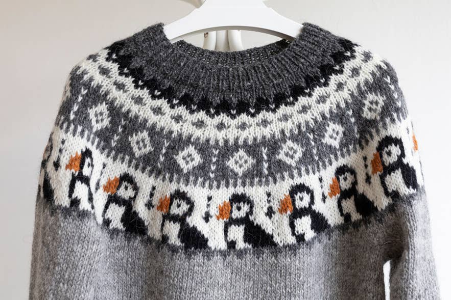 Icelandic lopapeysa sweater with puffins, the perfect souvenir from Reykjavik