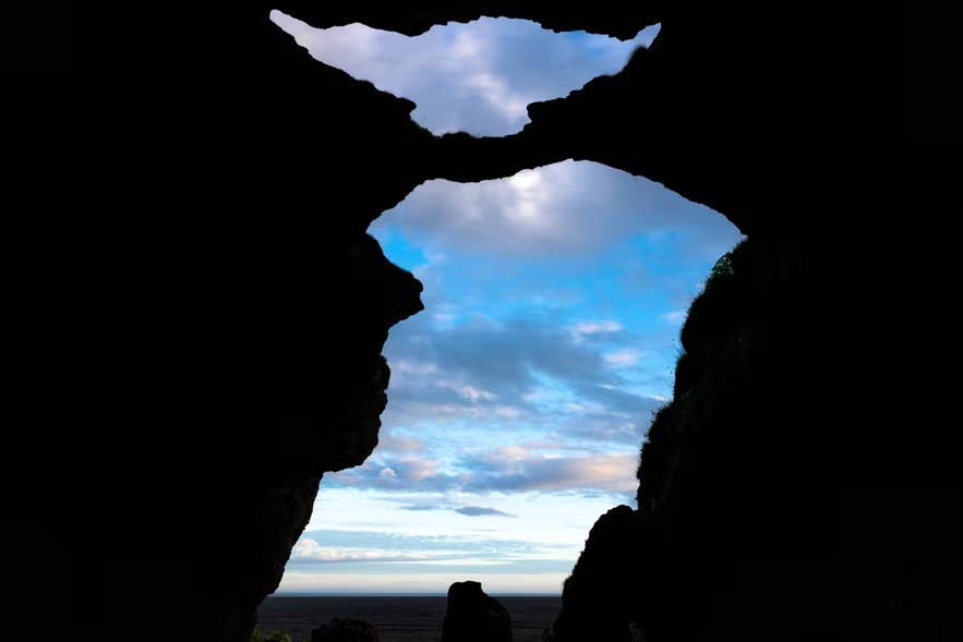 Cave opening on Iceland's south coast that looks like Yoda,