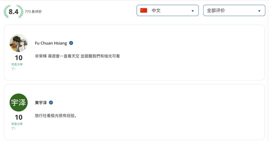 遊客對這個大巴極光團的評價