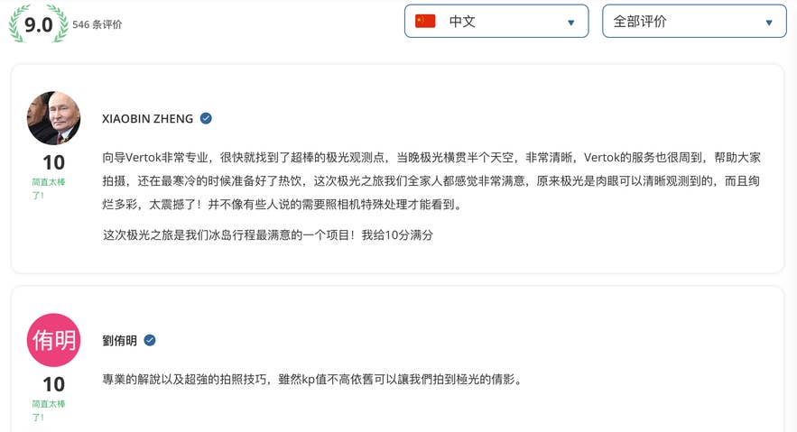 遊客對極光小巴團的Review