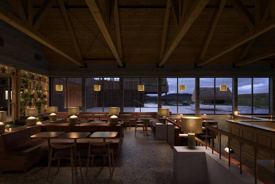 The Rettir restaurant at Reykjabod Hot Springs, serving Nordic food and drinks.