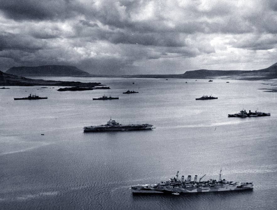 Allied warships of convoy PQ-17 at anchor in Hvalfjordur, Iceland, May-June 1942, including USS Washington, HMS Victorious, and HMS Norfolk. Allied warships of convoy PQ-17 at anchor in Hvalfjordur, Iceland, May-June 1942, including USS Washington, HMS Victorious, and HMS Norfolk.