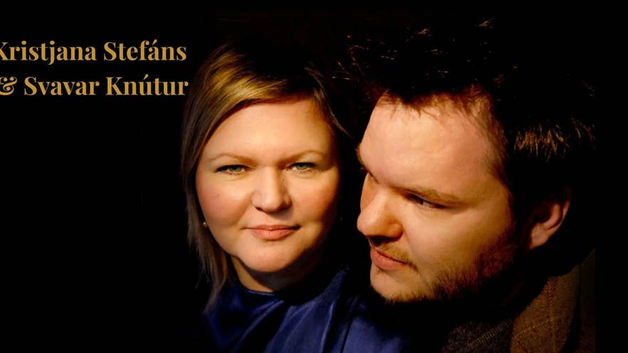 Promotional image for Kristjana Stefáns and Svavar Knútur’s 15th anniversary concert in Reykjavik.