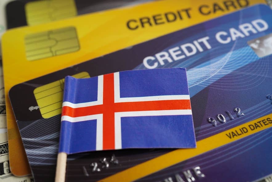 An Iceland flag placed on a credit card. An Iceland flag placed on a credit card.